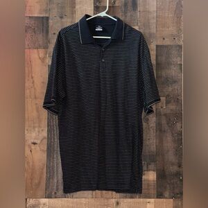 Nike Men's Black and Gray Striped Polo Shirt